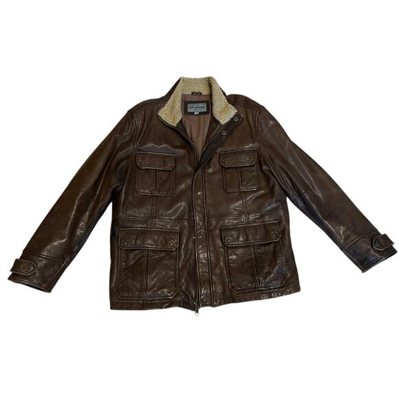 Vintage Johnston & Murphy 100% Genuine Leather Brown Bomber Jacket Coat Men’s L
